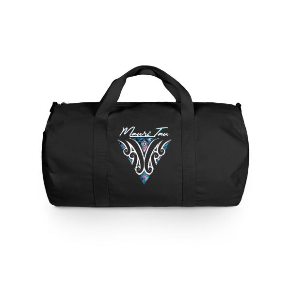 Peke (duffel bag in black with pāua logo) - Canvas Duffel Bag Thumbnail