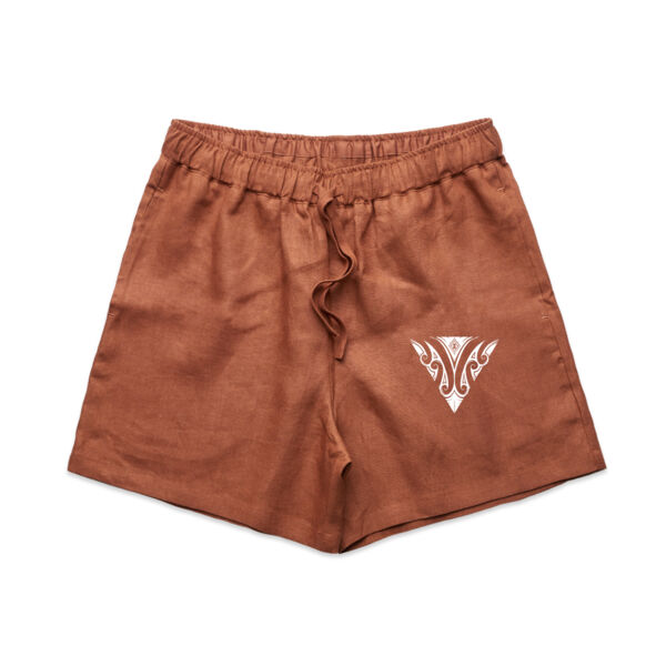 Tarau poto wāhine (white logo) - Womens Linen Shorts Thumbnail